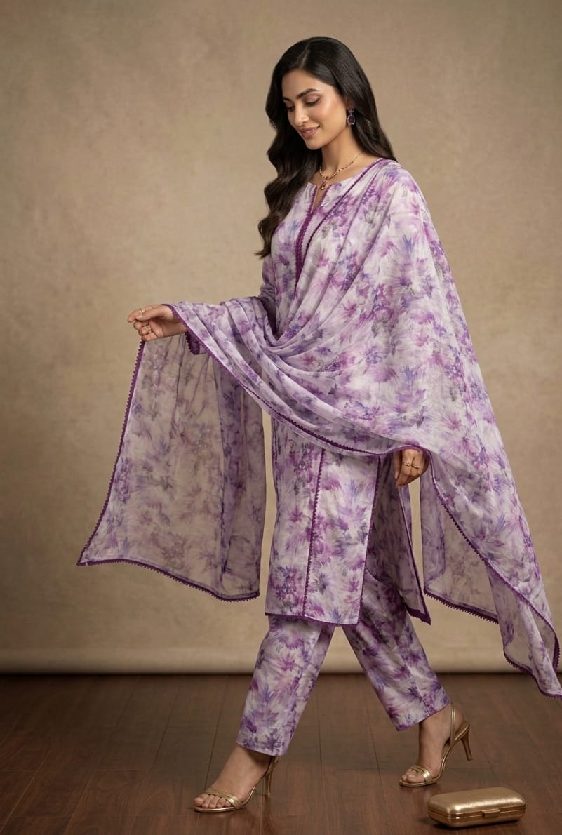 Lilac Printed Lawn 3 Piece