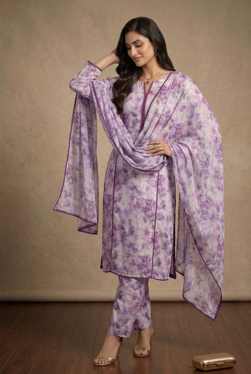 Lilac Printed Lawn 3 Piece