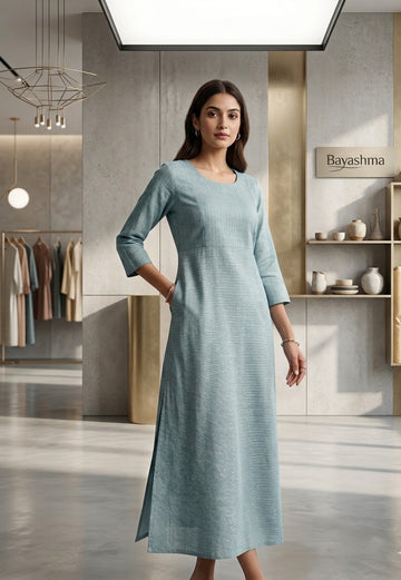 Teal A-Line Textured Long Frock