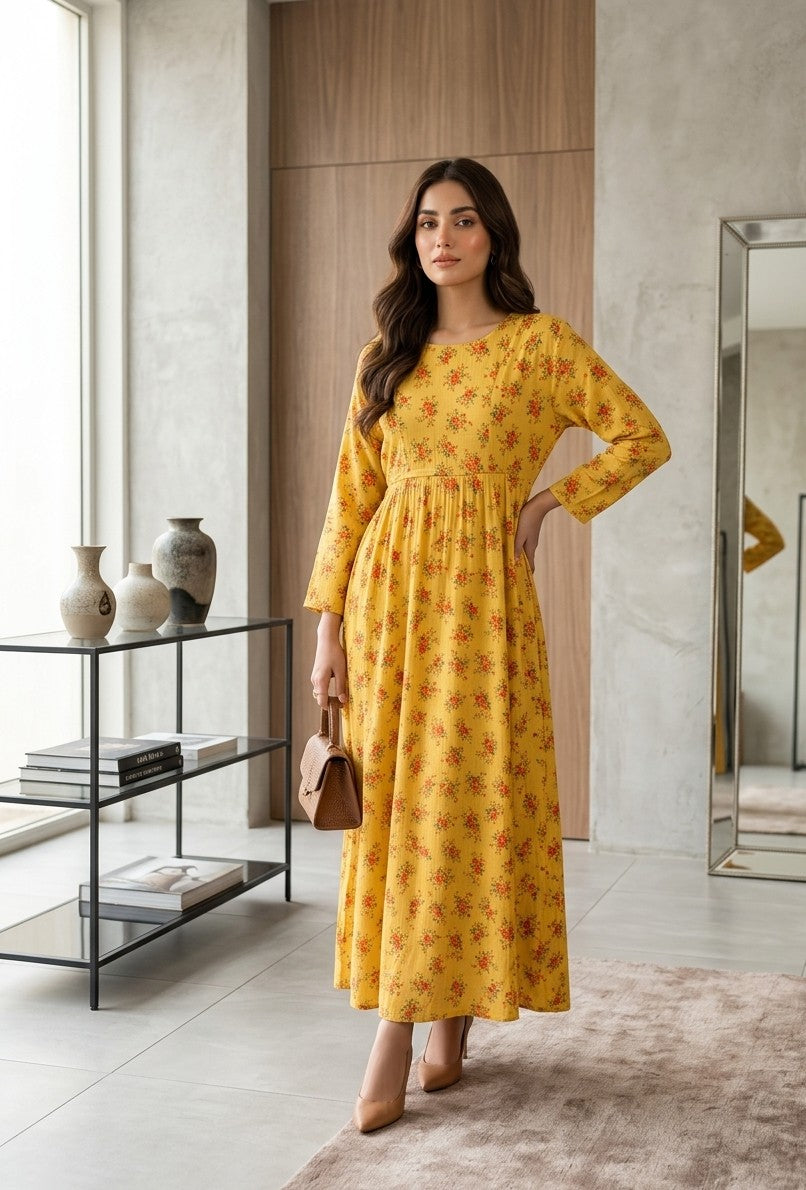 Yellow Floral Long frock