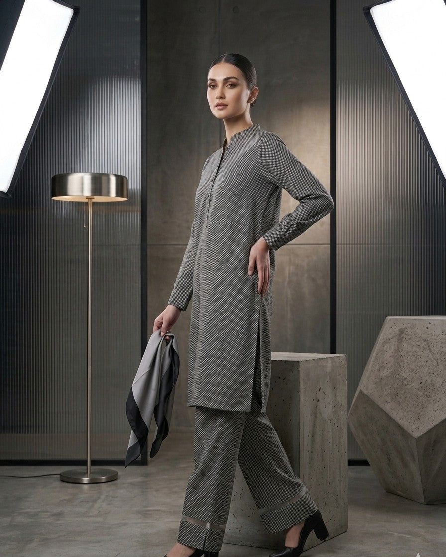 Graphite Micro-Print Co-ord Set