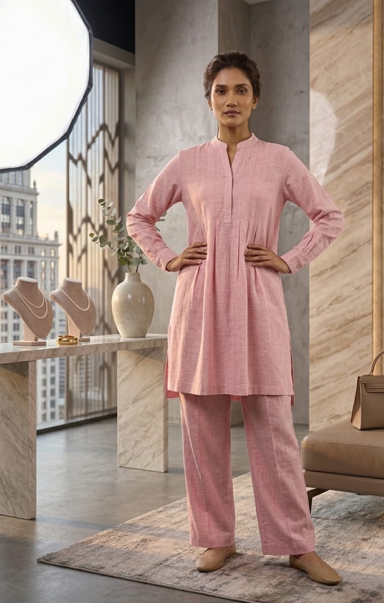 Dusty Rose Pintuck Co-ord Set Bayashma 