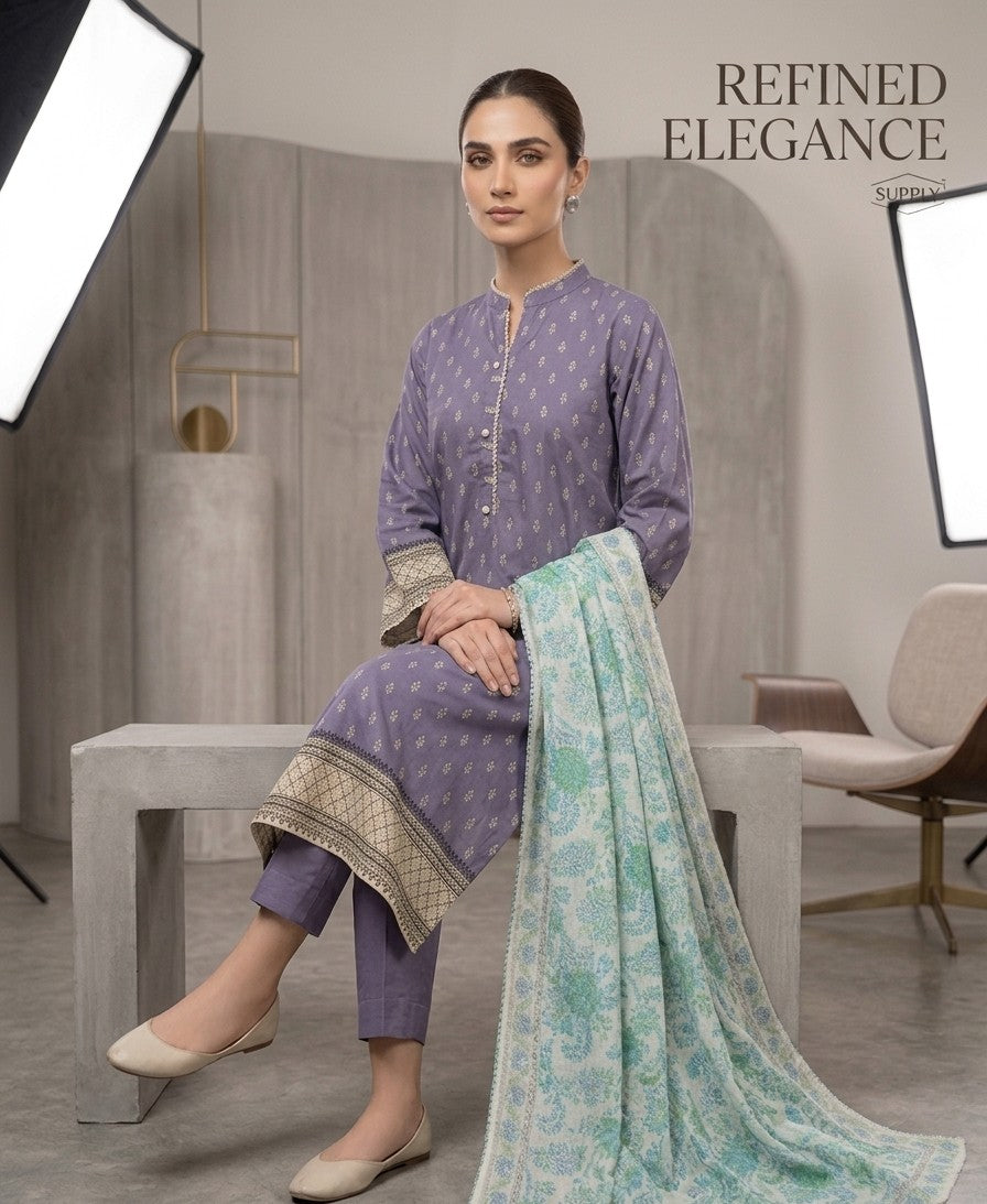 2 Piece Lilac Shirt with Printed Dupatta Bayashma 