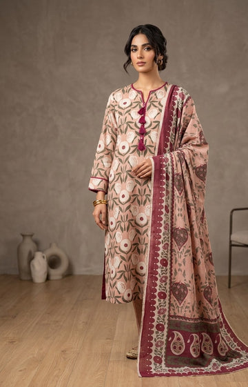 2 Piece Peach Shirt with Printed Dupatta