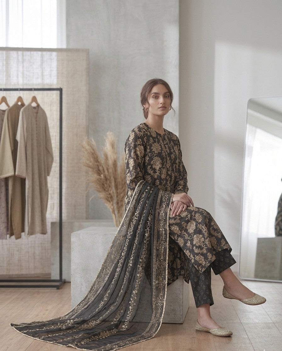 2 Piece Black Shirt with Dupatta