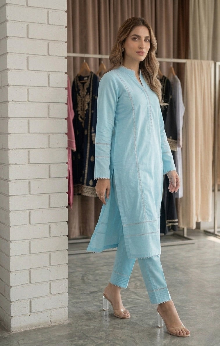Serene Aqua Lace-Trimmed Co-ord Set