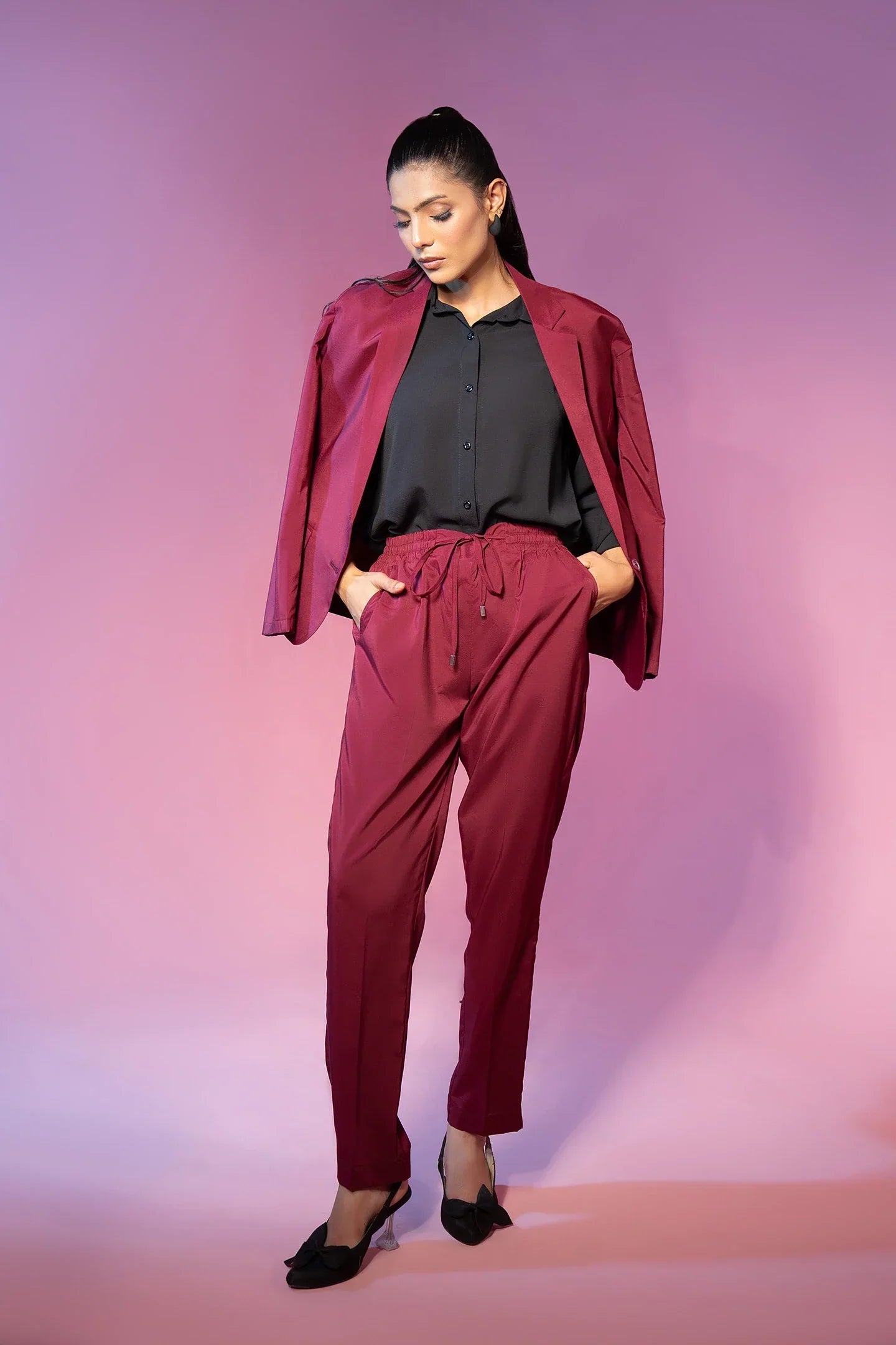 Maroon Tropical 2 Piece