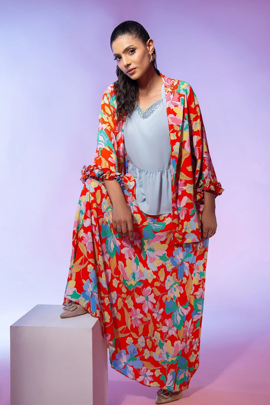 Orange Floral Printed 3 Piece SweetSixteen 