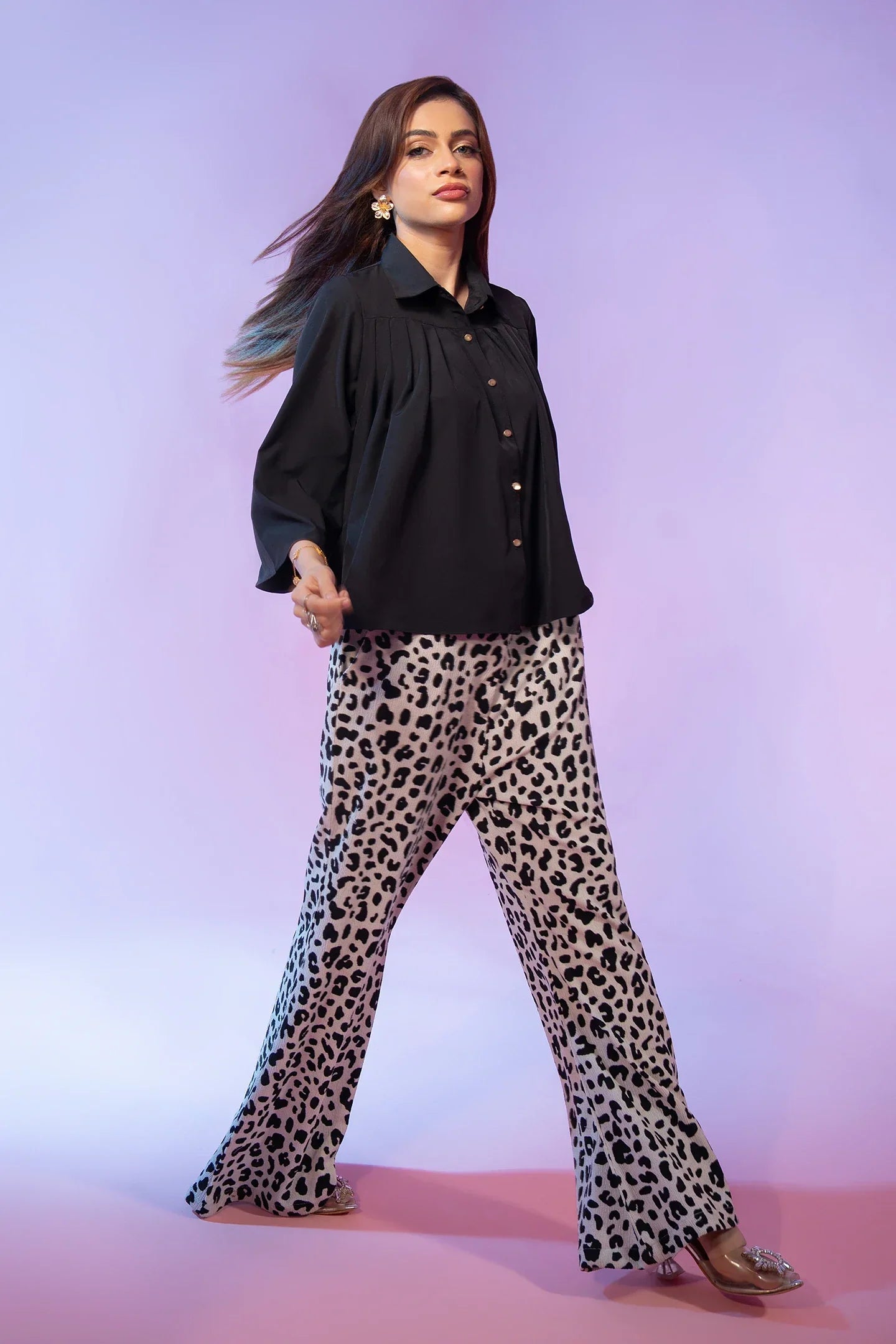 Printed Ribbed Jersey Pants