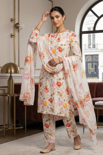 White Printed Lawn 3 Piece