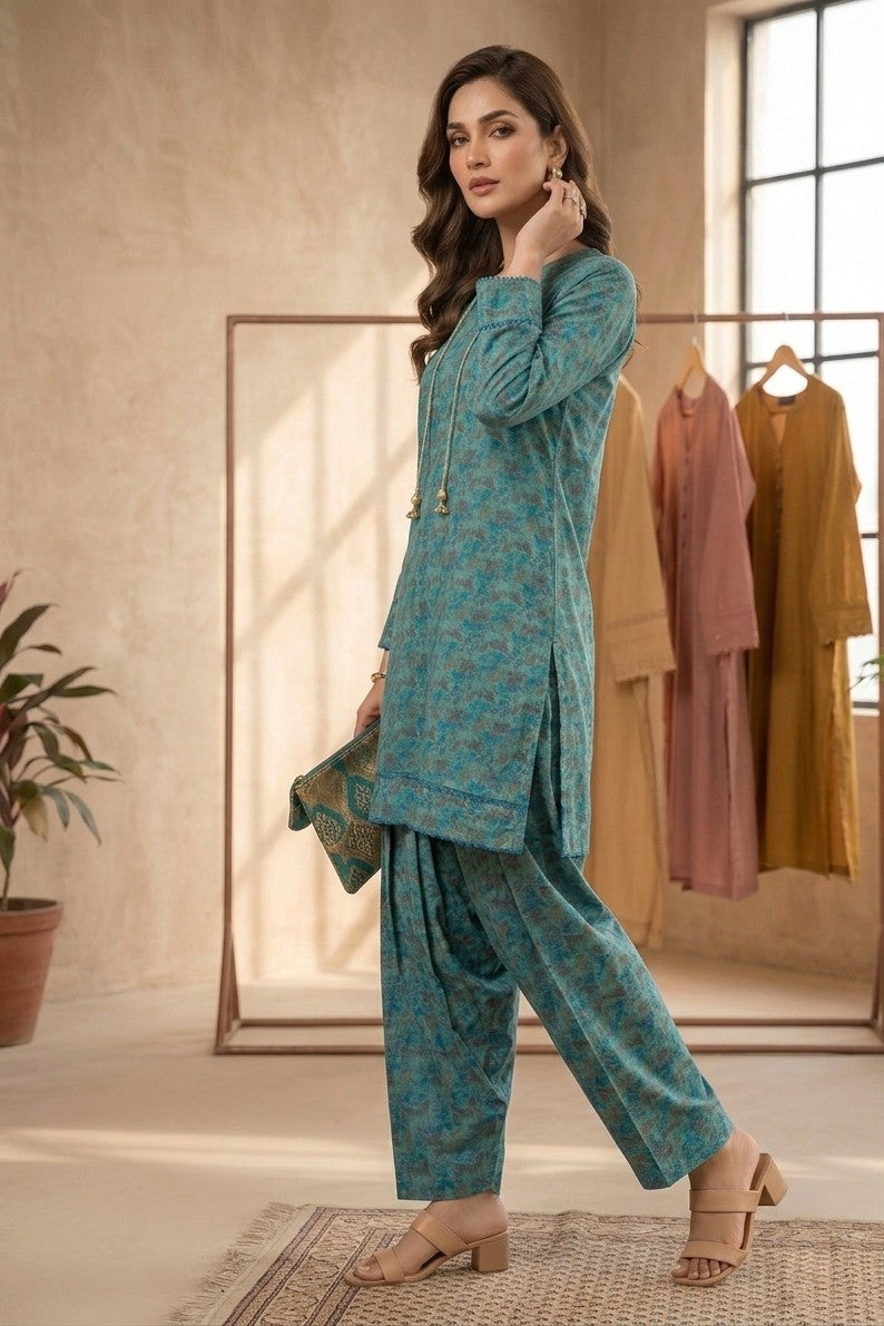 Floral Printed Teal Kurta & Farshi Shalwar Bayashma 