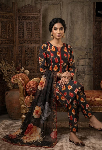 Black Printed Lawn 3 Piece