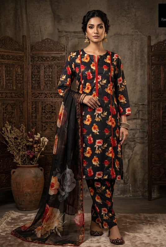 Black Printed Lawn 3 Piece Bayashma 