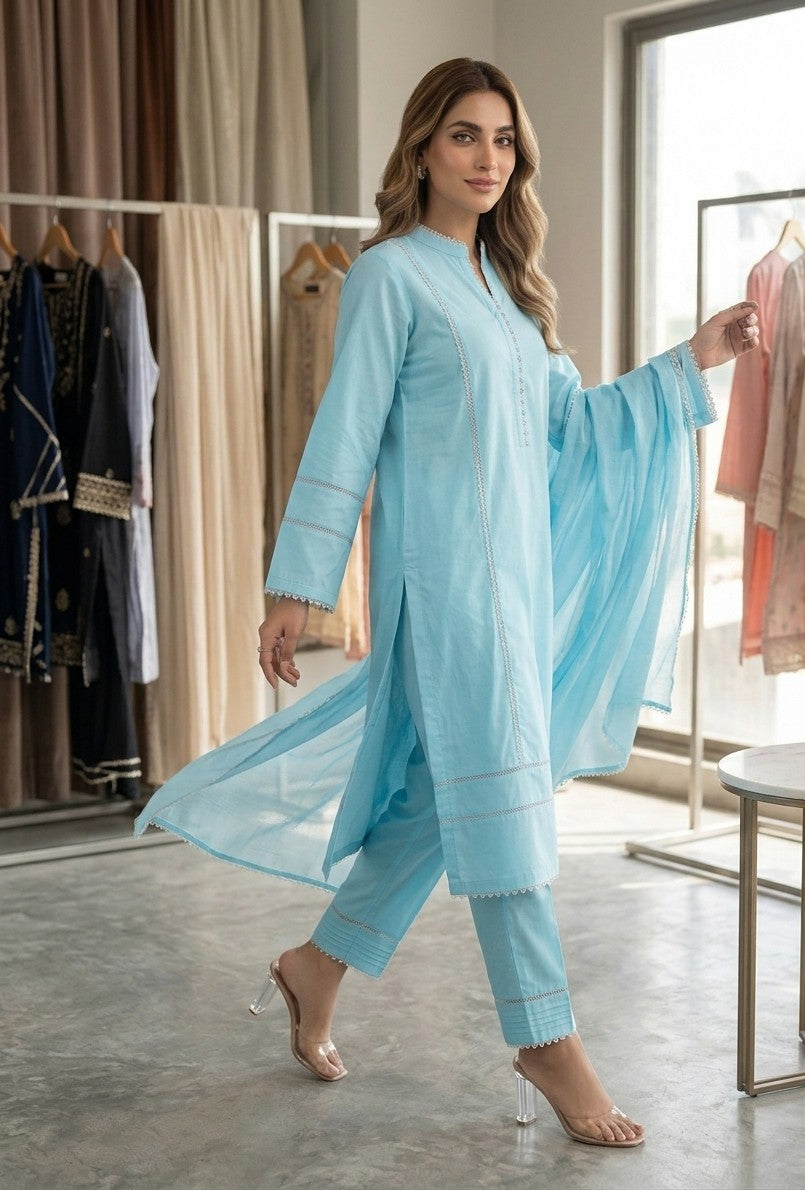 Serene Aqua Lace-Trimmed Co-ord Set
