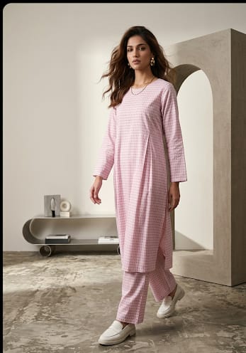 Blush Geometric Pleated Tunic Set