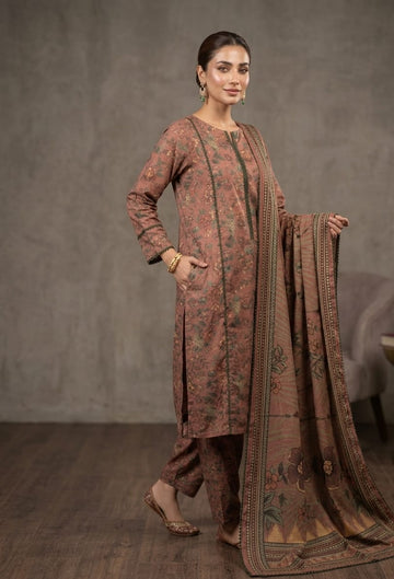 Brown Printed Lawn 3 Piece