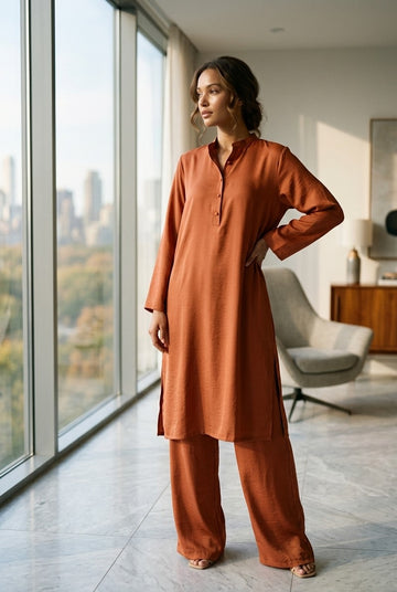 Earthbound Rust Slub-Textured Co-ord Set