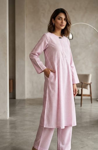 Blush Geometric Pleated Tunic Set