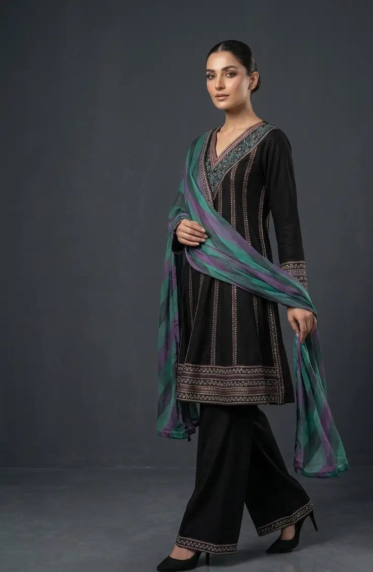 Black embraied 3pc Bayashma 