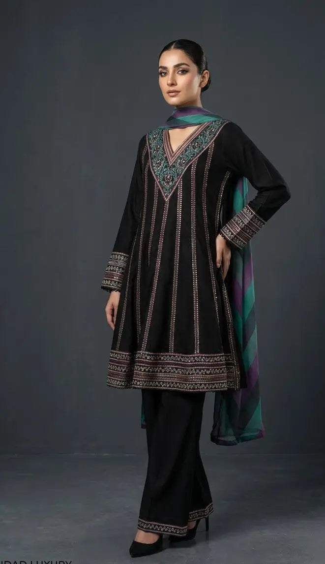 Black embraied 3pc Bayashma 