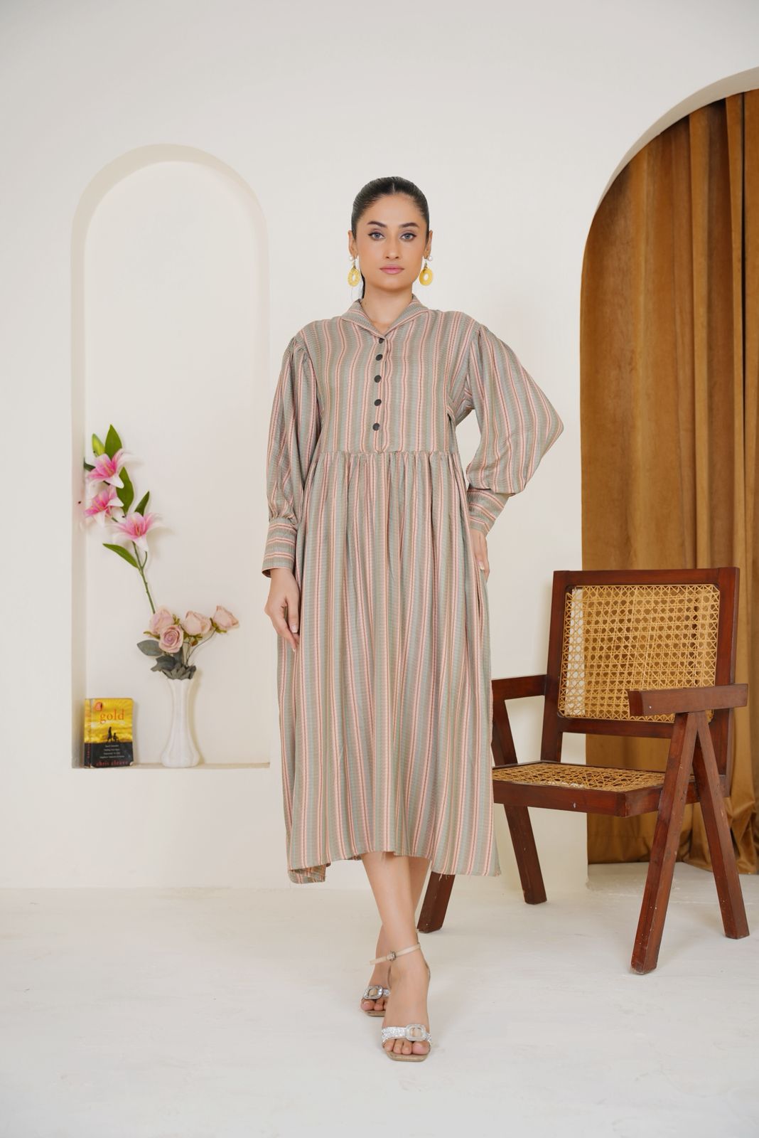 Beige Striped Frock