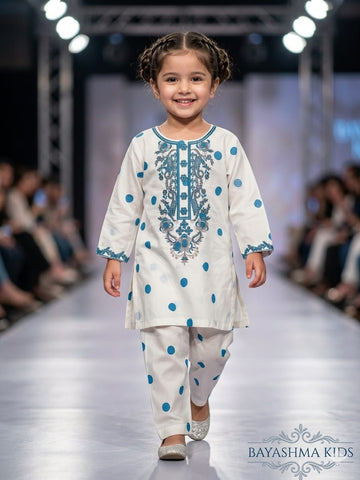 Teal Polka Dot Embroidered Set Kids