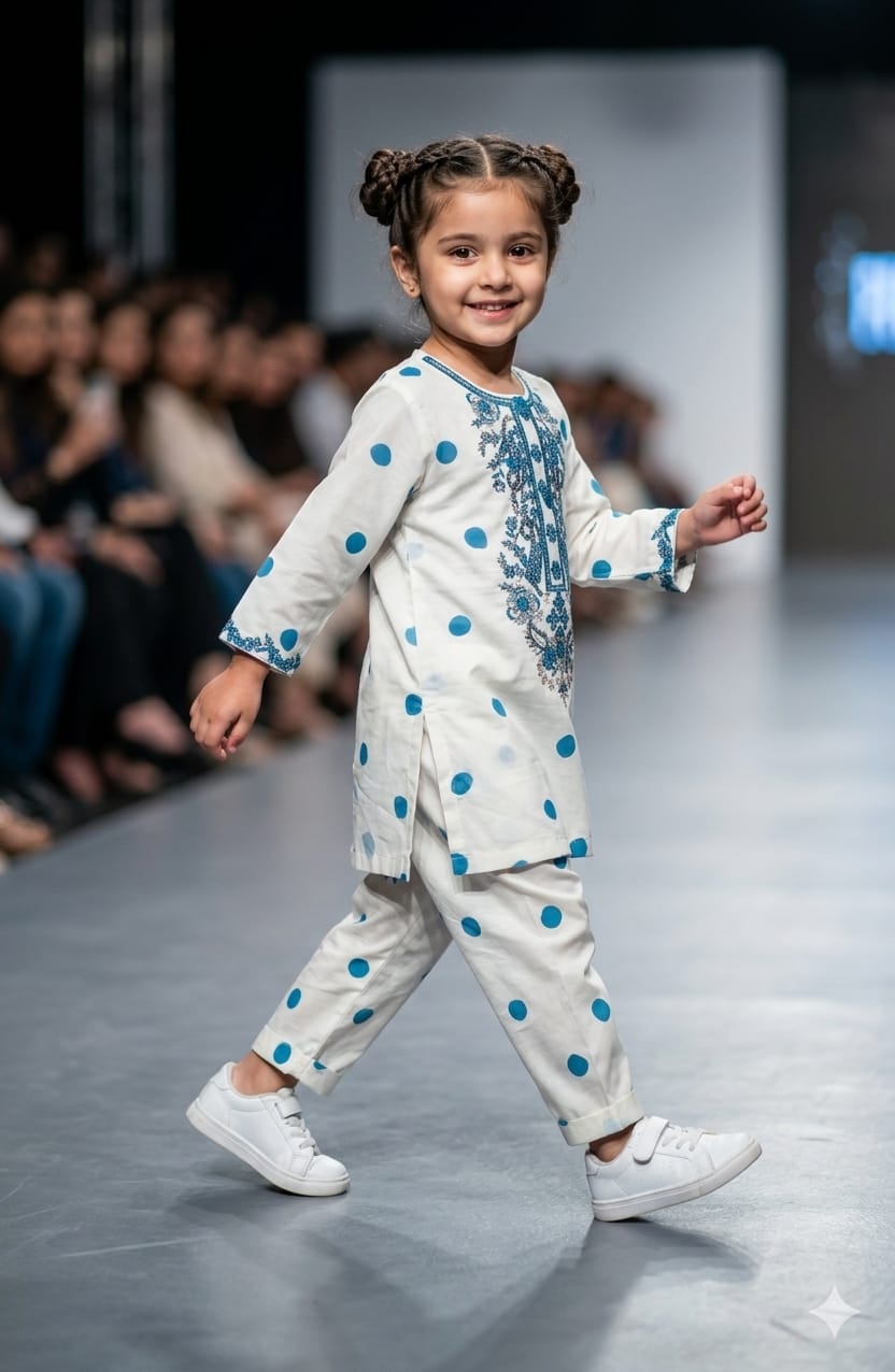 Teal Polka Dot Embroidered Set Kids