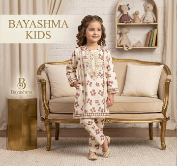 Cream Rose Floral Kurta Set Kids