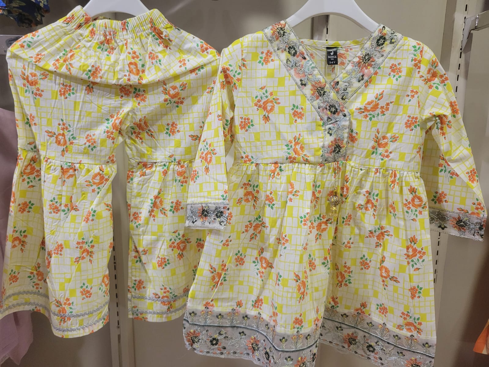 Yellow Floral Laced Gharara Set Kids
