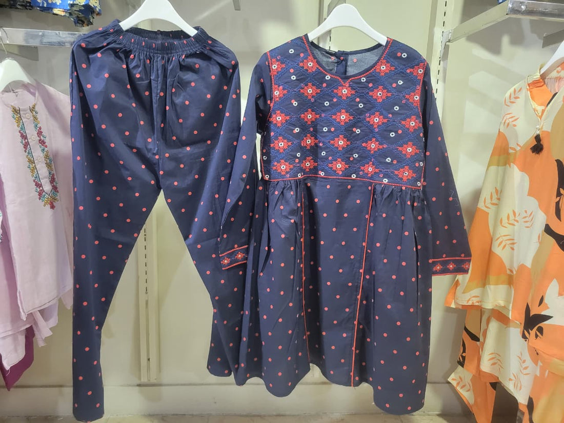 Navy Embroidered Tunic Set Kids