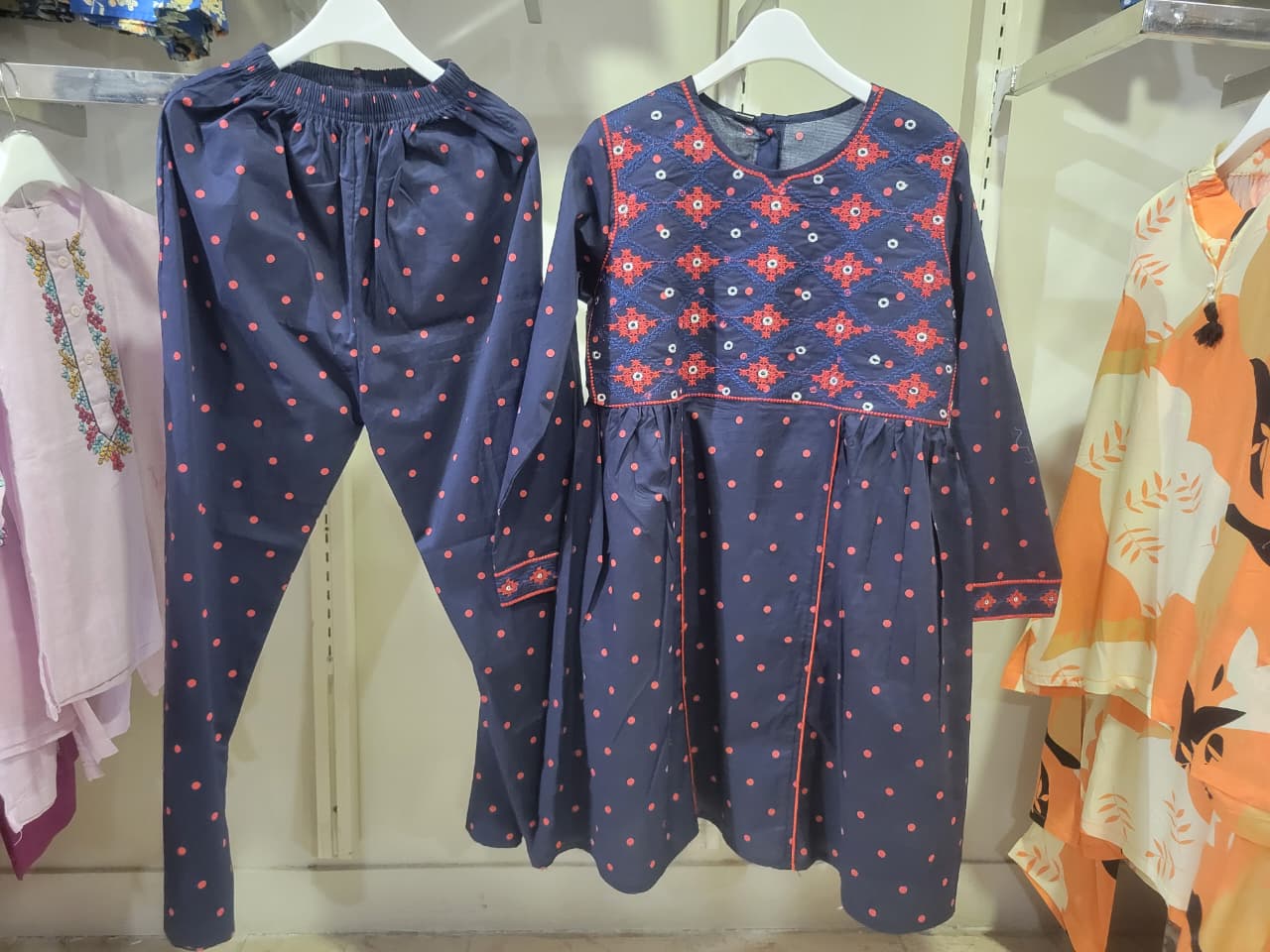 Navy Embroidered Tunic Set Kids