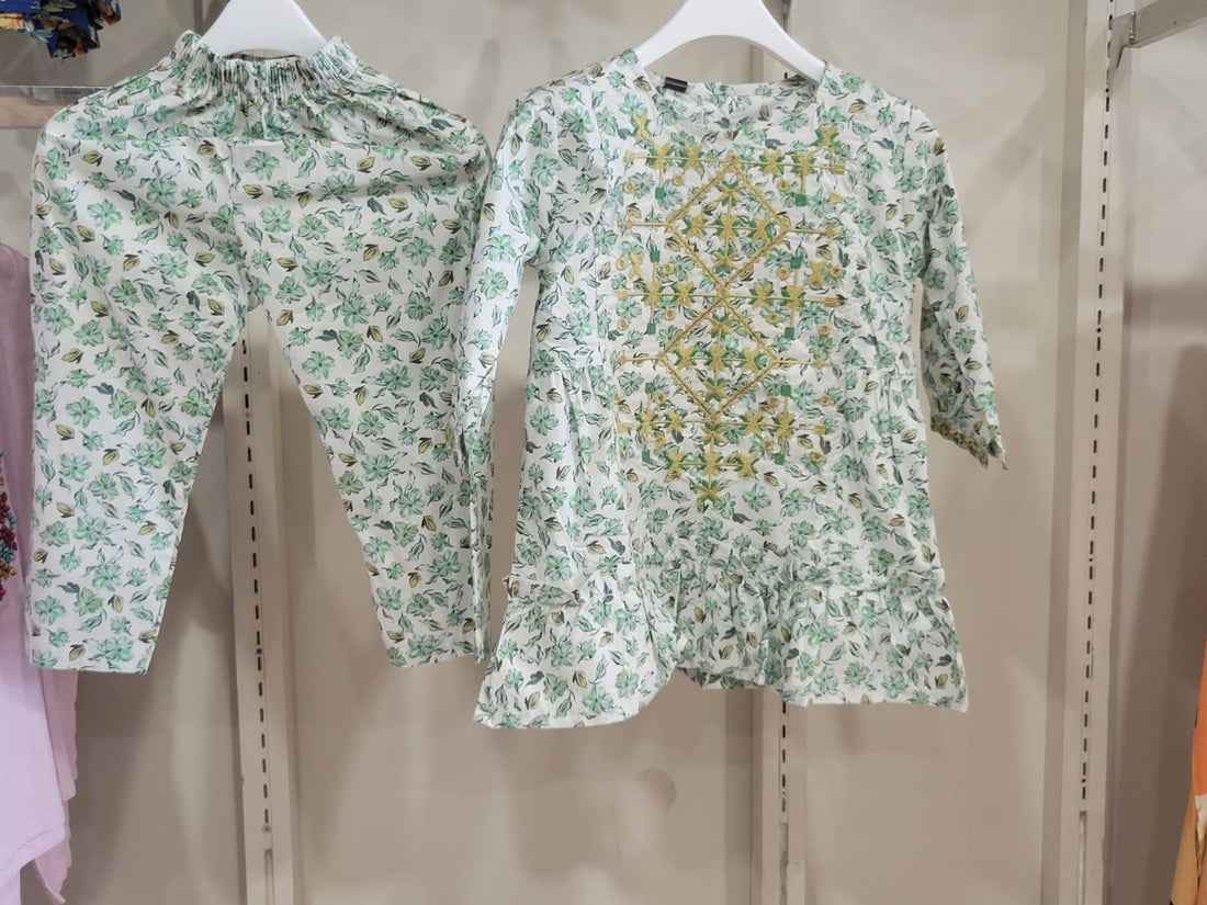 Mint Floral Ruffled Tunic Set Kids