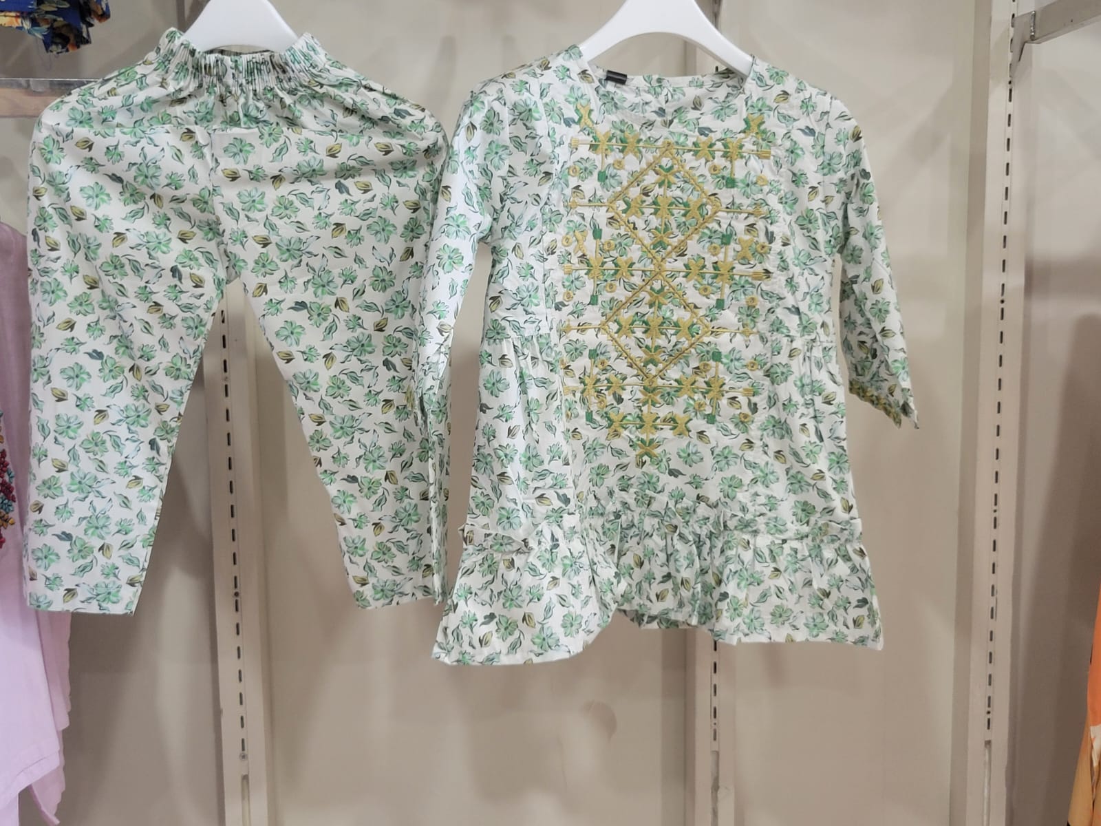 Mint Floral Ruffled Tunic Set Kids