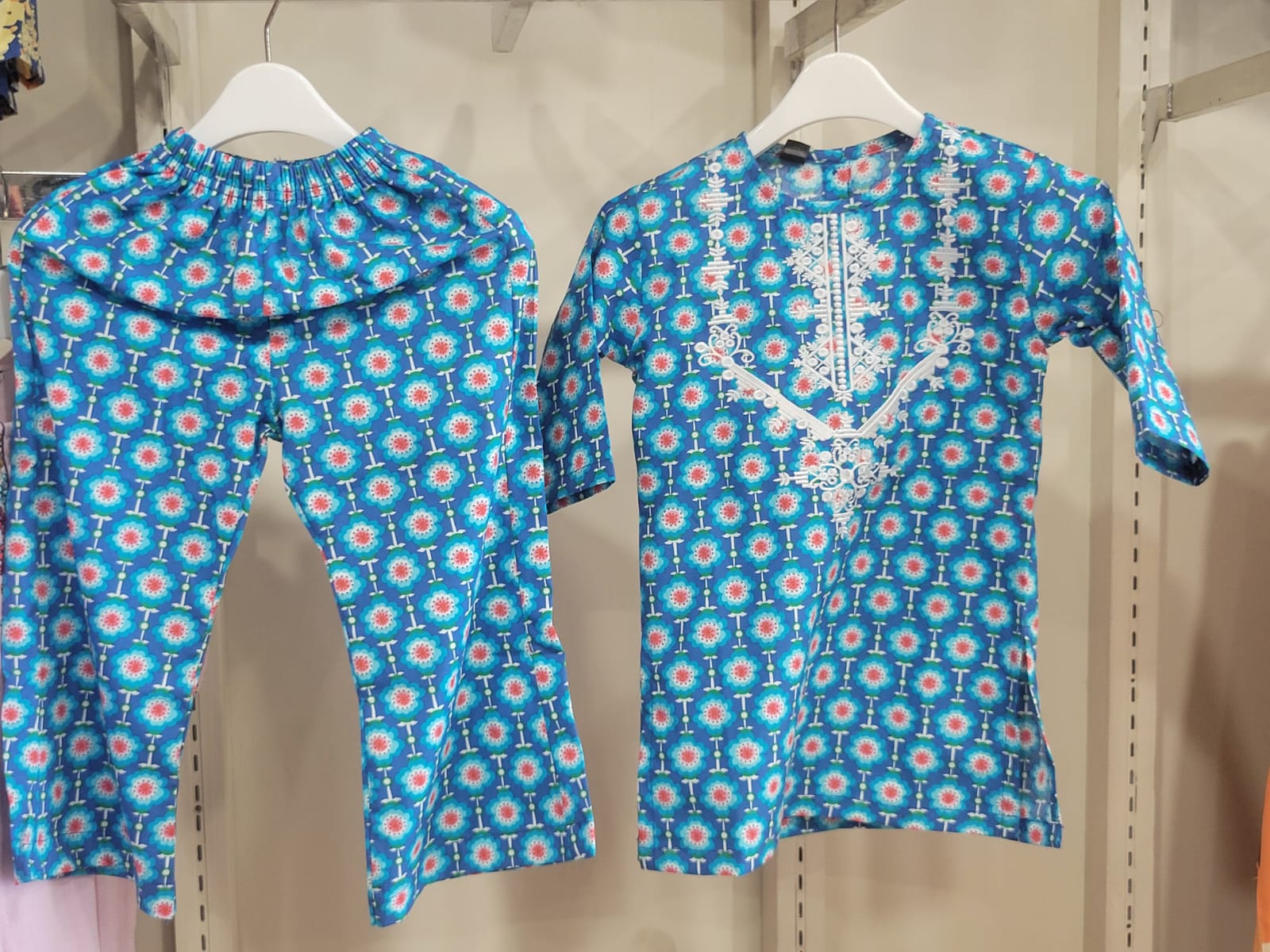 Teal Medallion Kurta Set Kids
