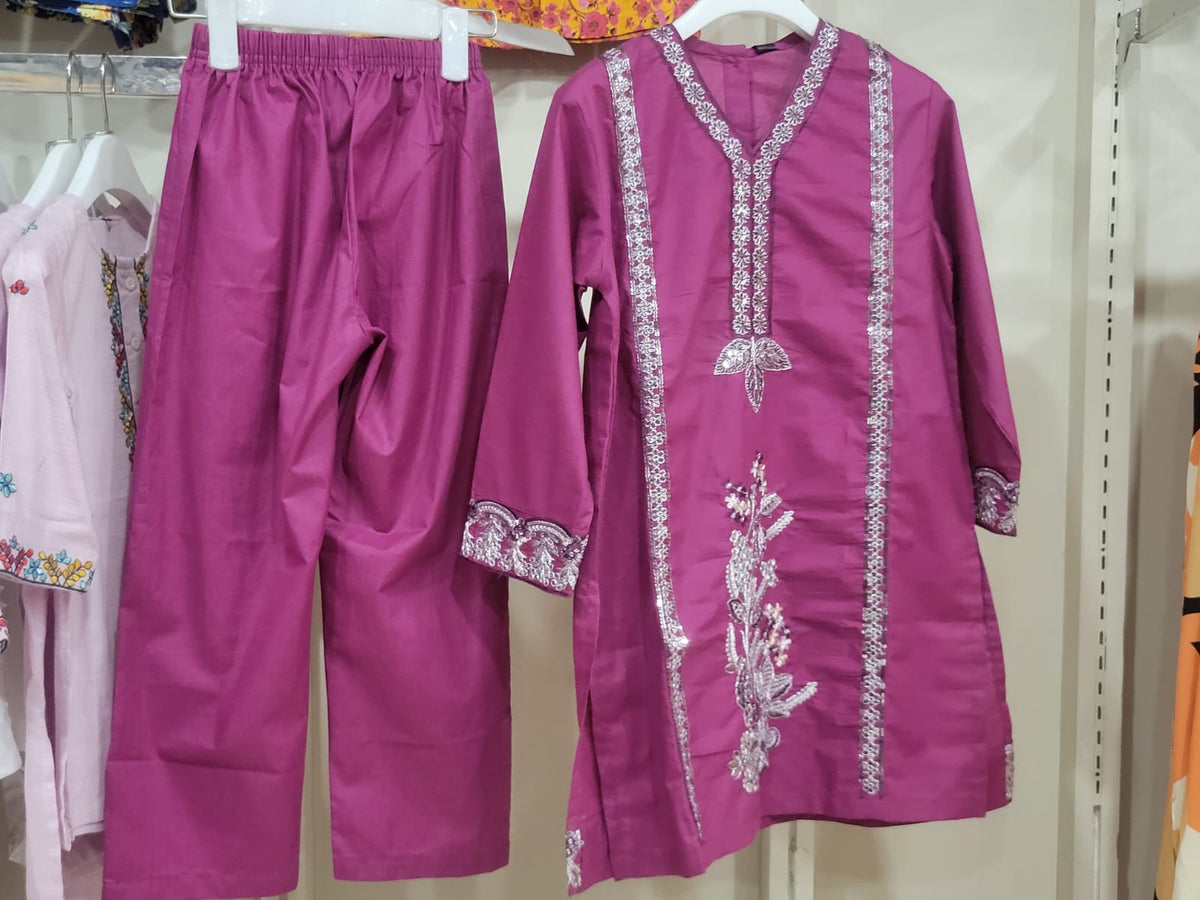 Magenta Gilded Kurta Set Kids Bayashma 