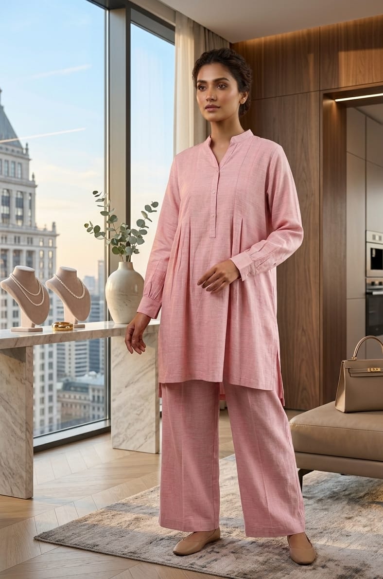 Dusty Rose Pintuck Co-ord Set Bayashma 