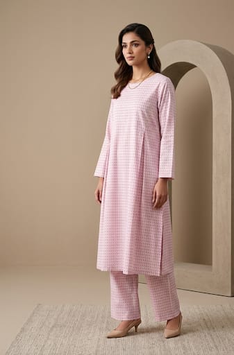 Blush Geometric Pleated Tunic Set