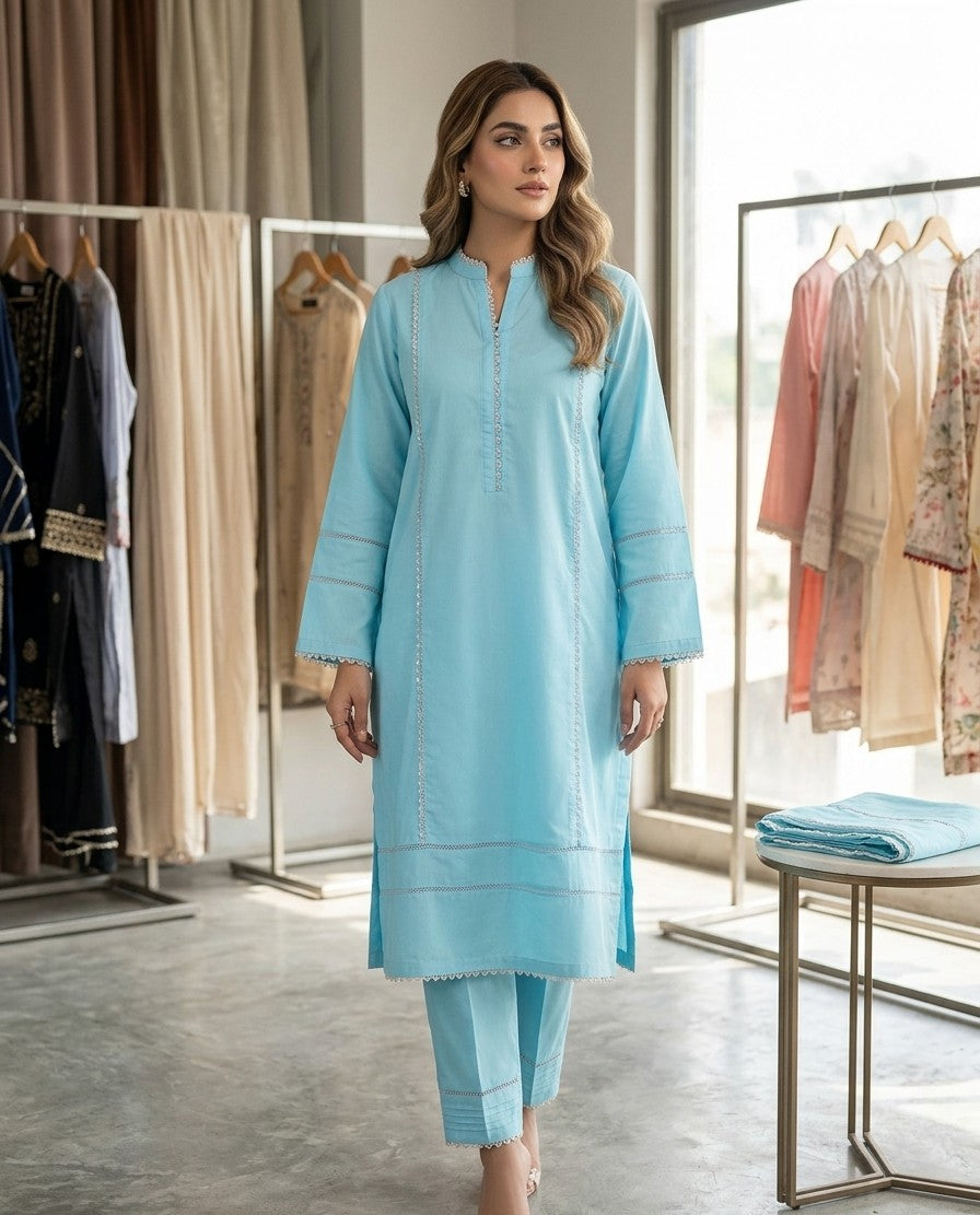 Serene Aqua Lace-Trimmed Co-ord Set