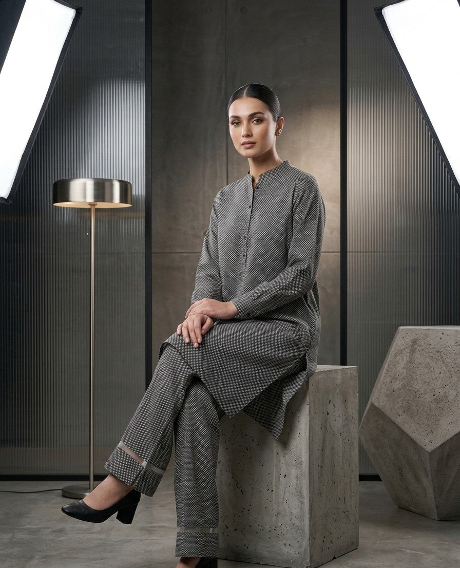 Graphite Micro-Print Co-ord Set