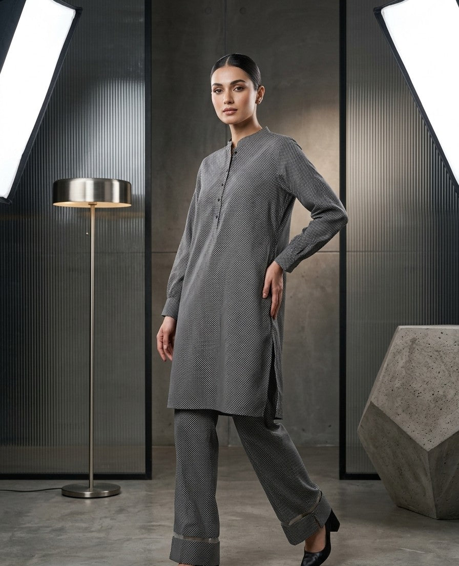 Graphite Micro-Print Co-ord Set