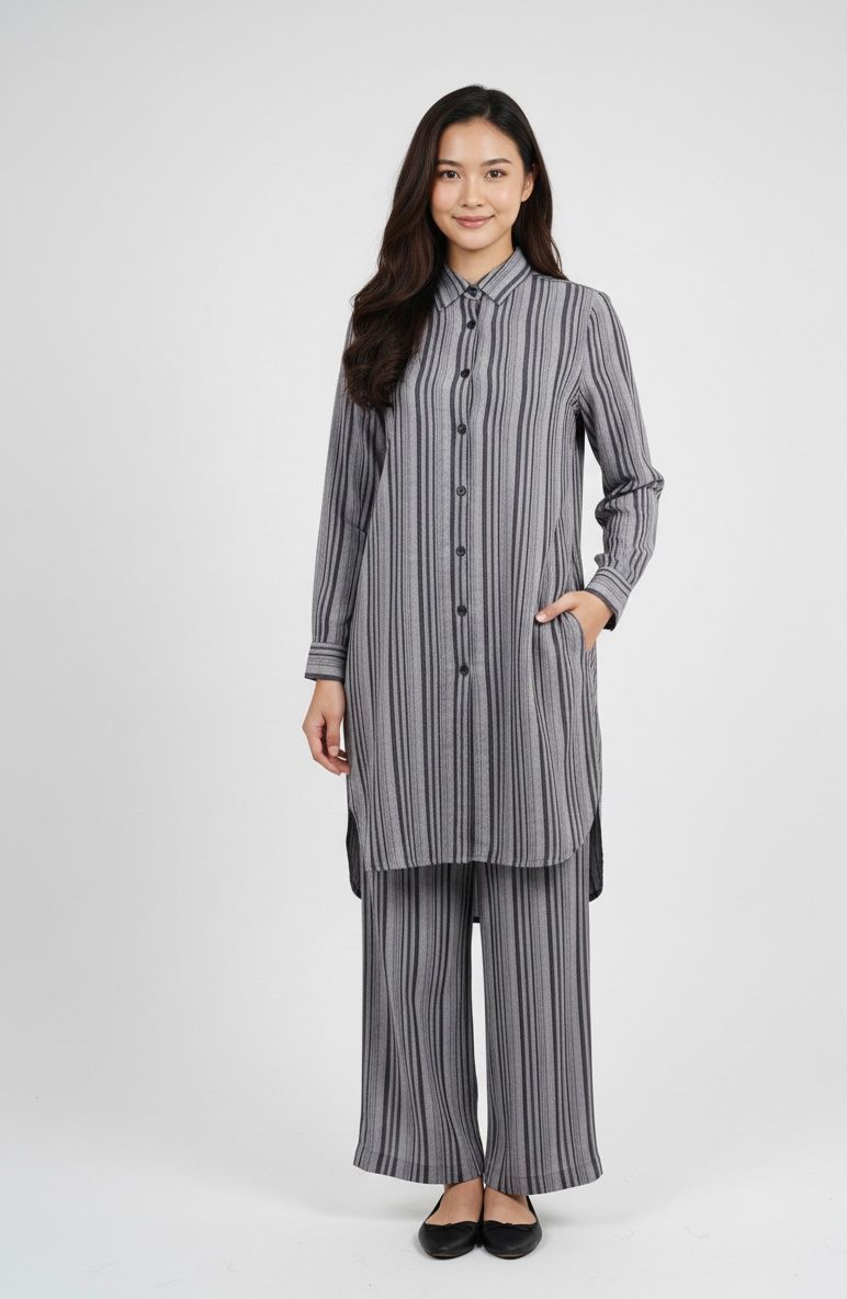 Gray Striped Co-Ord Set