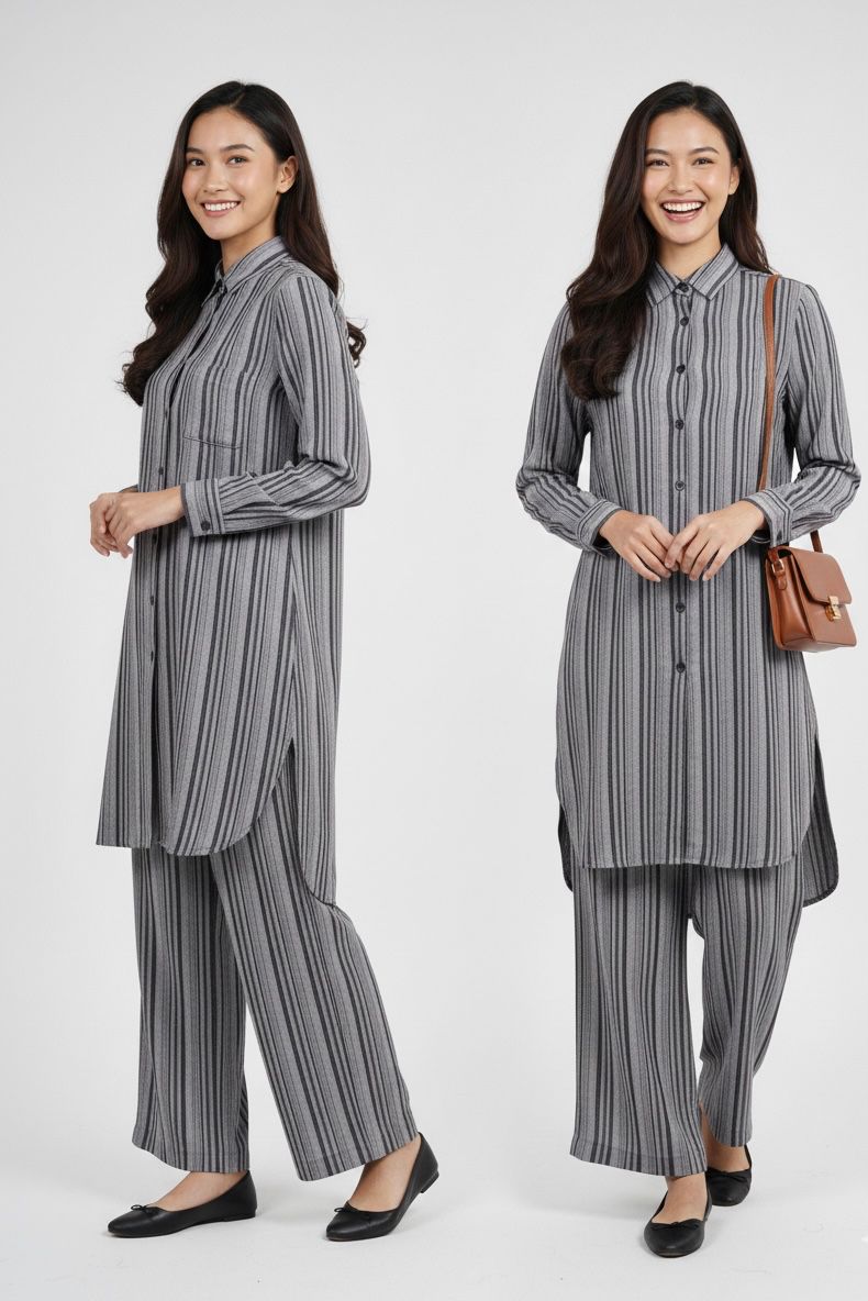 Gray Striped Co-Ord Set