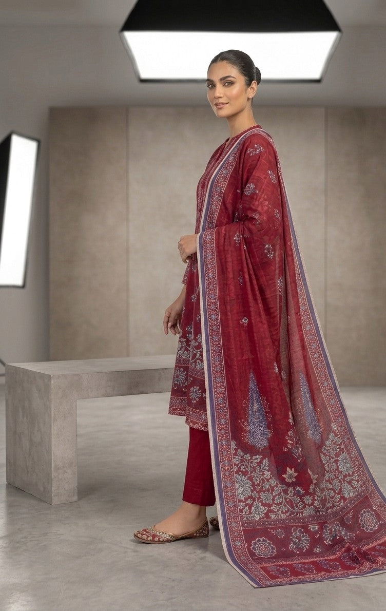 Red Printed Lawn 2-Piece Shirt-Dupatta