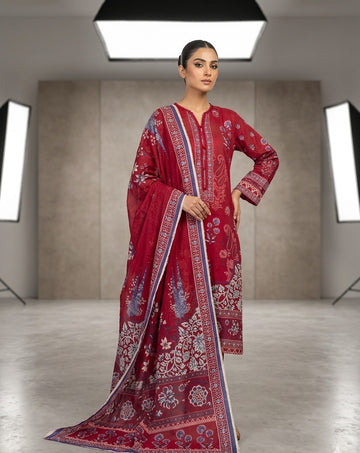 Red Printed Lawn 2-Piece Shirt-Dupatta