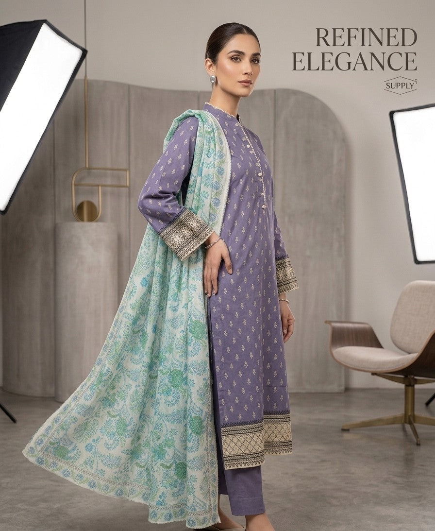 2 Piece Lilac Shirt with Printed Dupatta Bayashma 