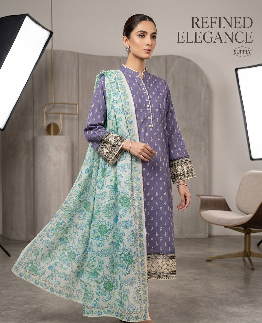 2 Piece Lilac Shirt with Printed Dupatta Bayashma 