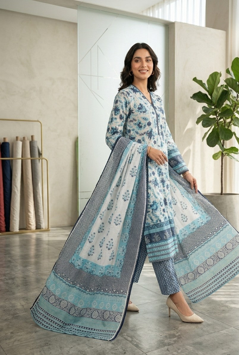 2 Piece Light Blue Shirt with Printed Dupatta