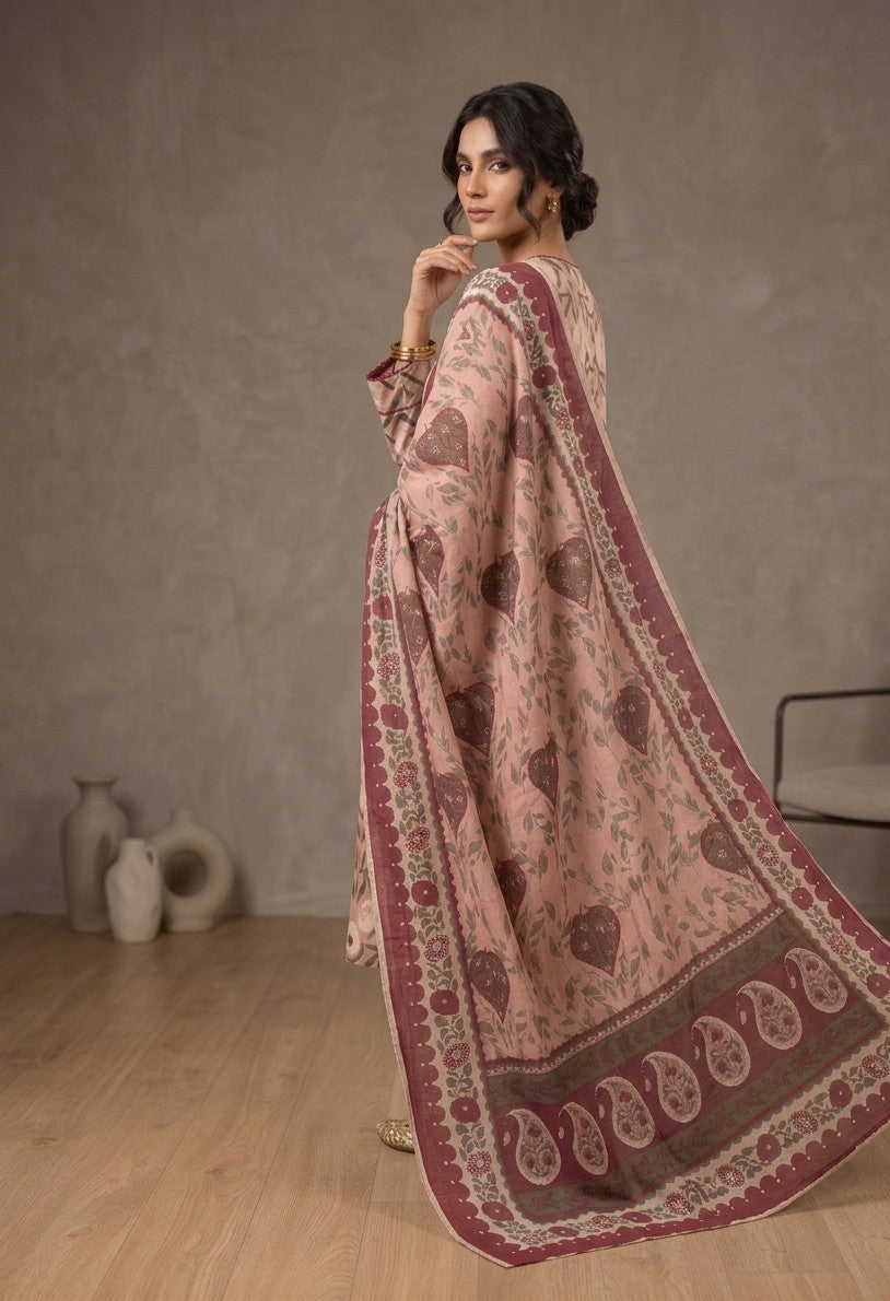 2 Piece Peach Shirt with Printed Dupatta
