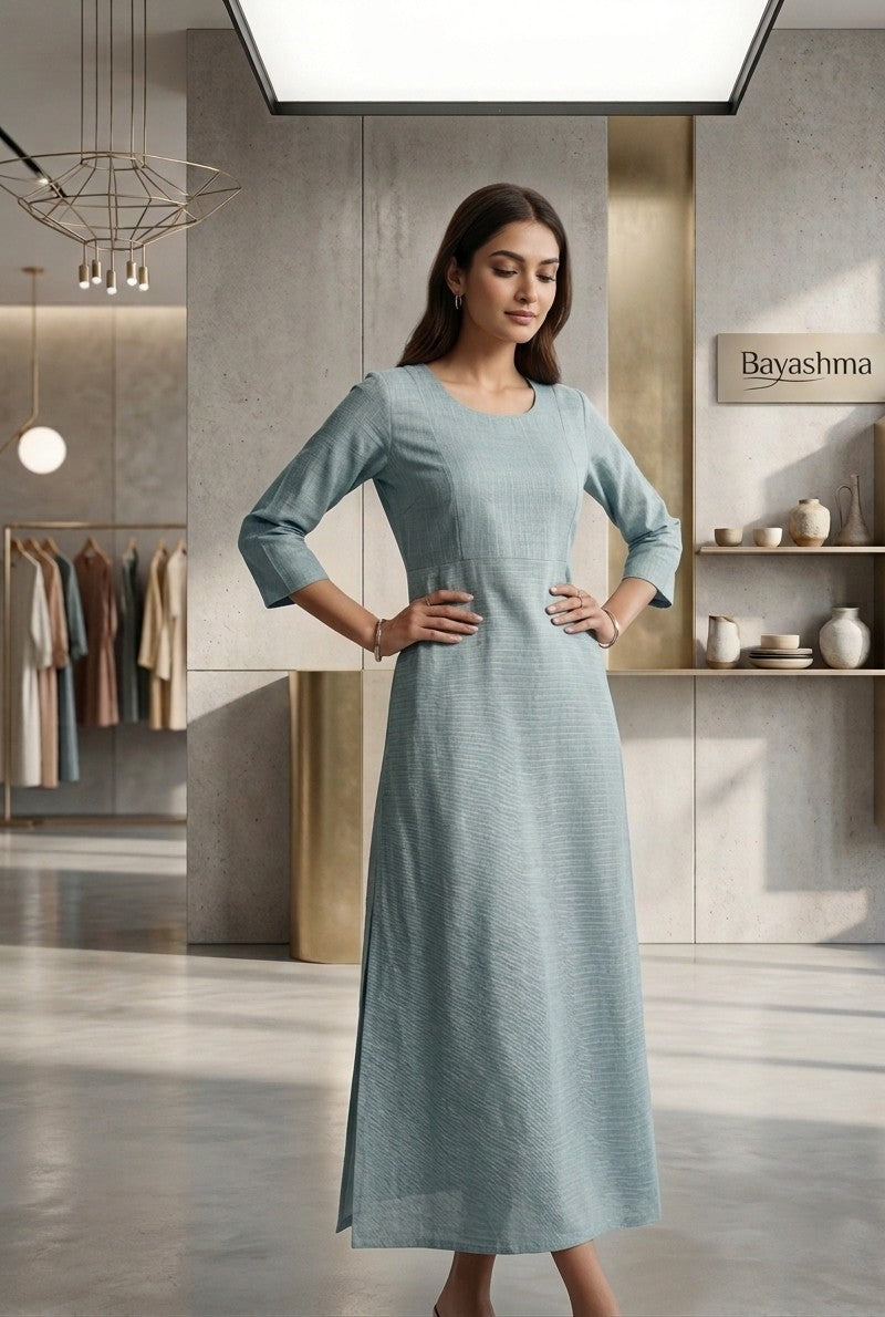 Teal A-Line Textured Long Frock
