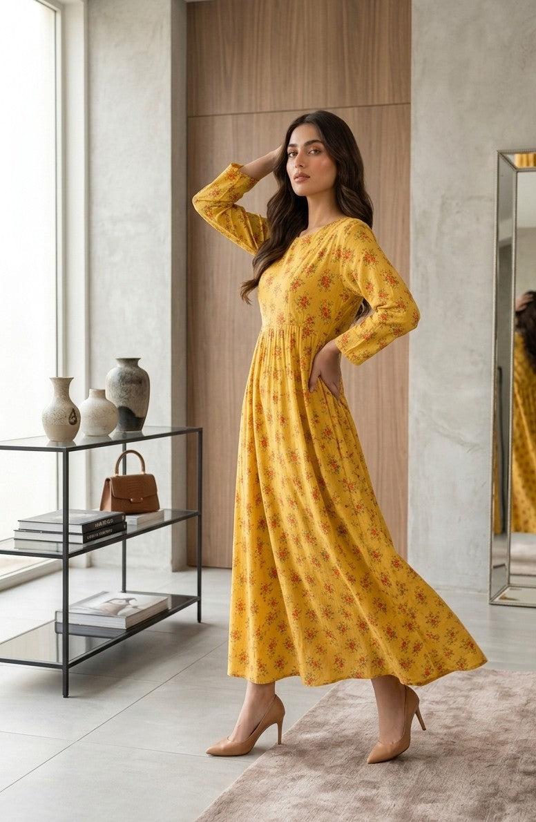 Yellow Floral Long frock